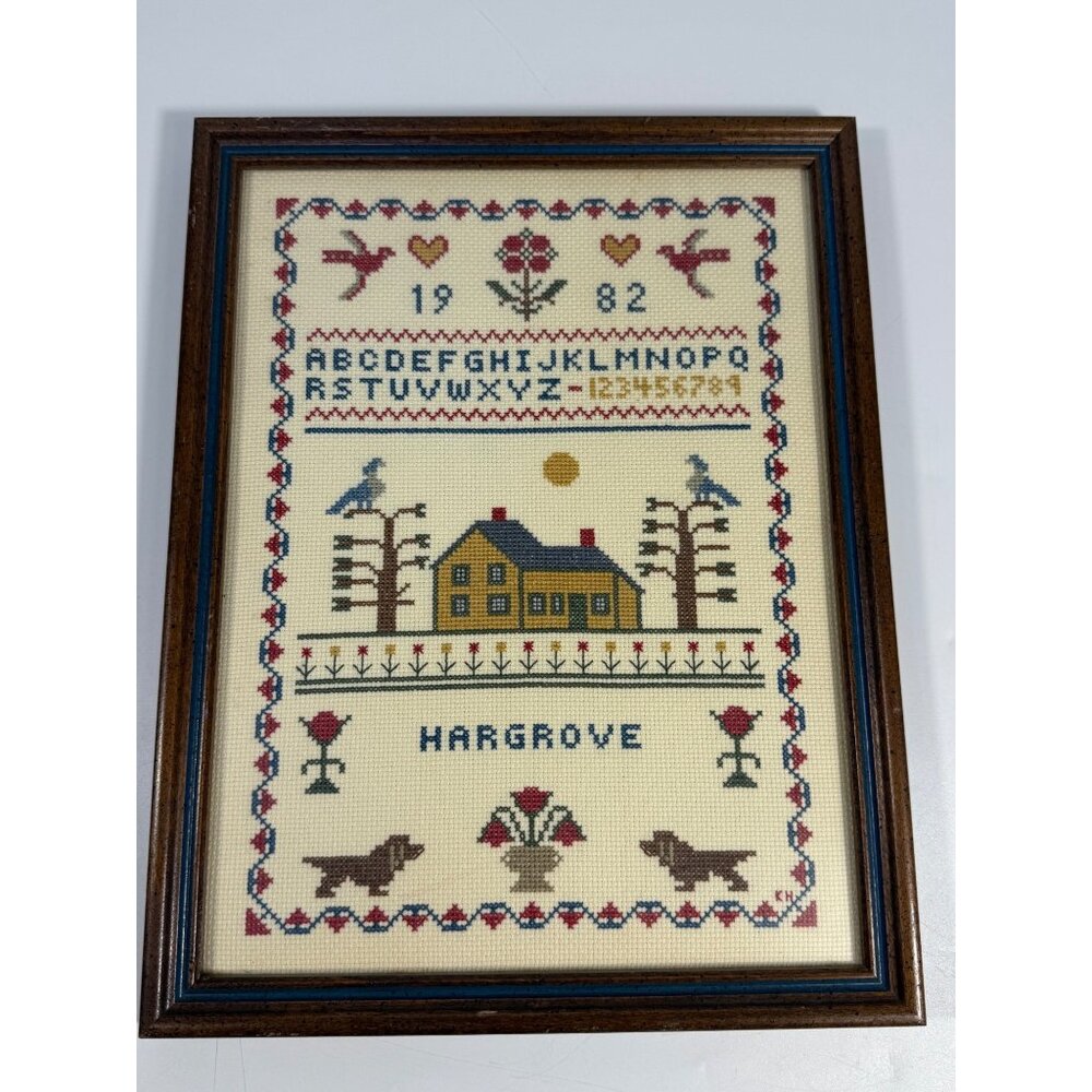 Framed Art Cross Stitch Embroidery Sampler Vintage ABC Alphabet Finished 1980s - Picture 3 of 12